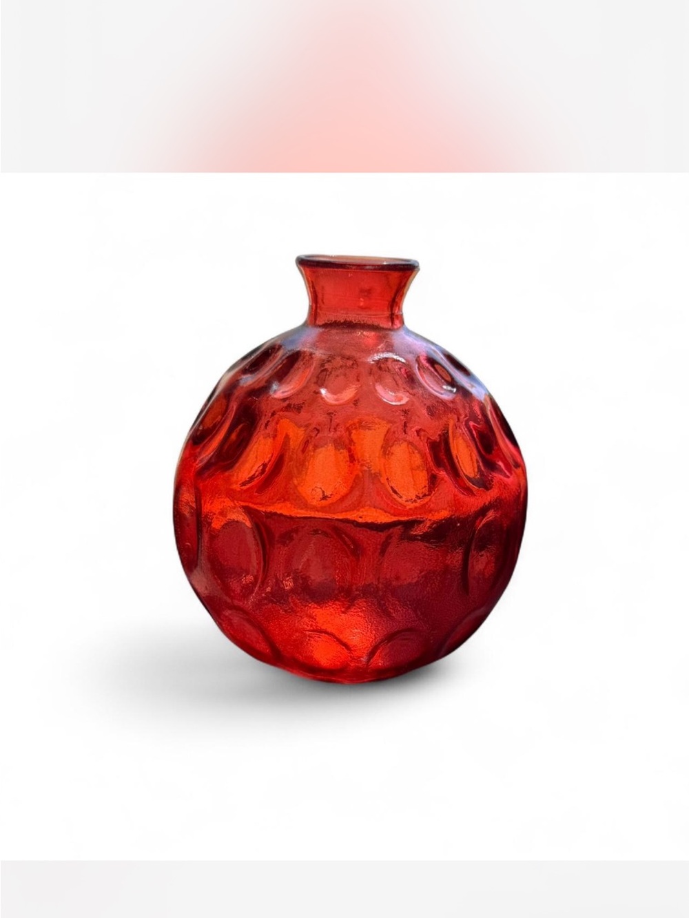 Round Red Textured Glass Vase